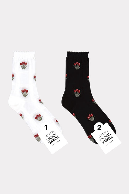 Women's Crew See-Through Tulip Check Socks