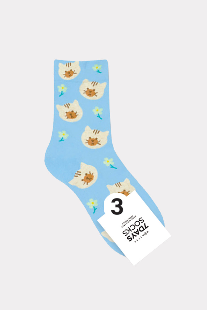 Women's Crew Flower Cat Socks