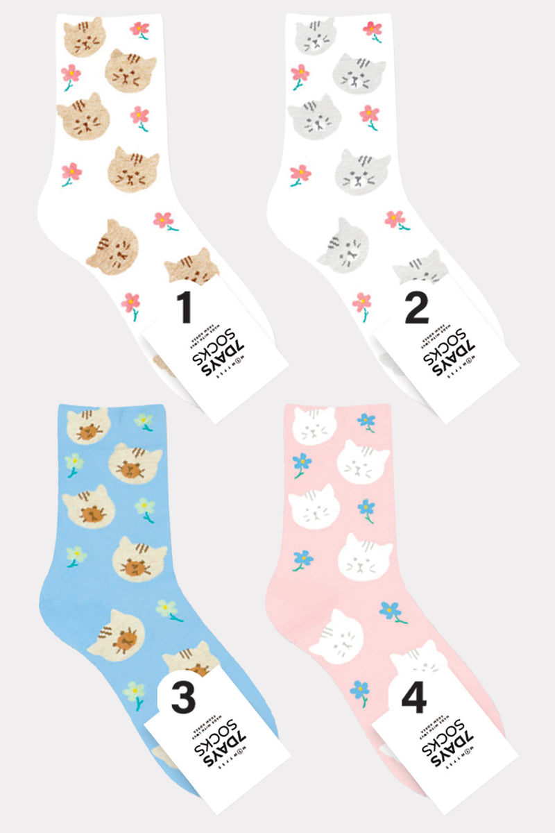 Women's Crew Flower Cat Socks