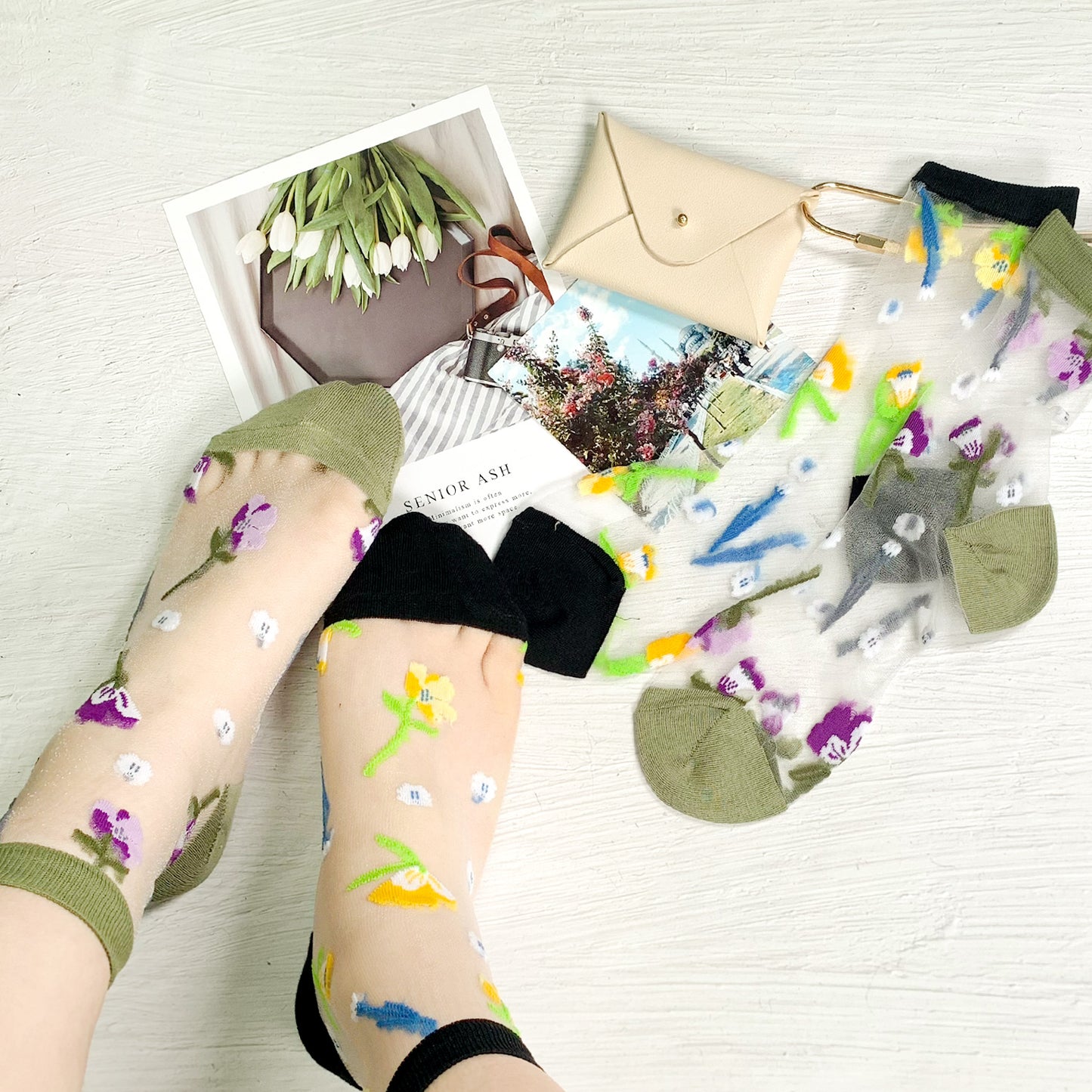 Women's Crew See-Through Spring Garden Socks