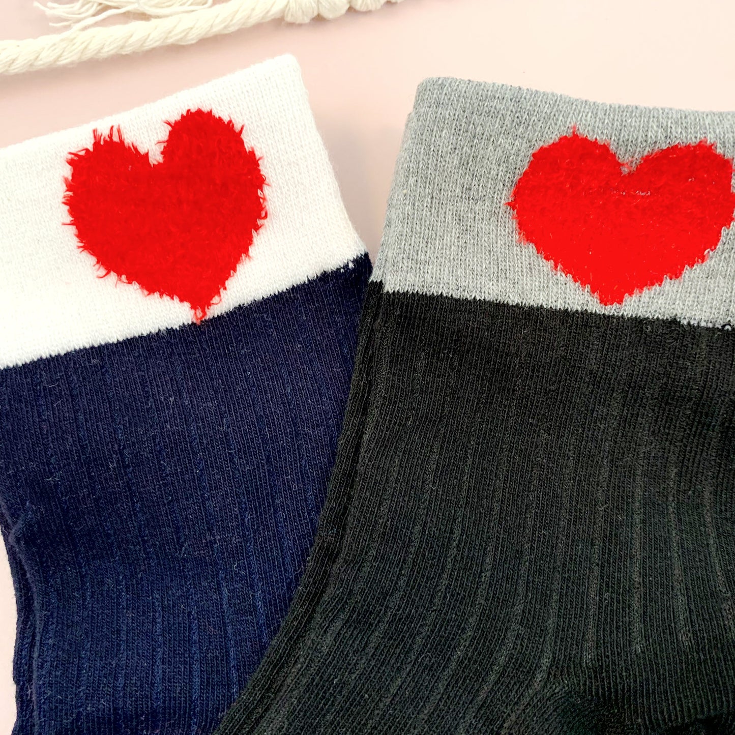 Women's Crew Fluffy Heart Ribbed Socks