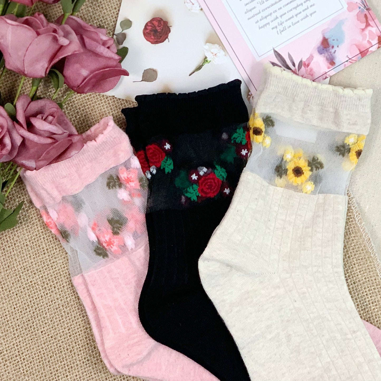 Women's Crew See-Through Flower Party Socks