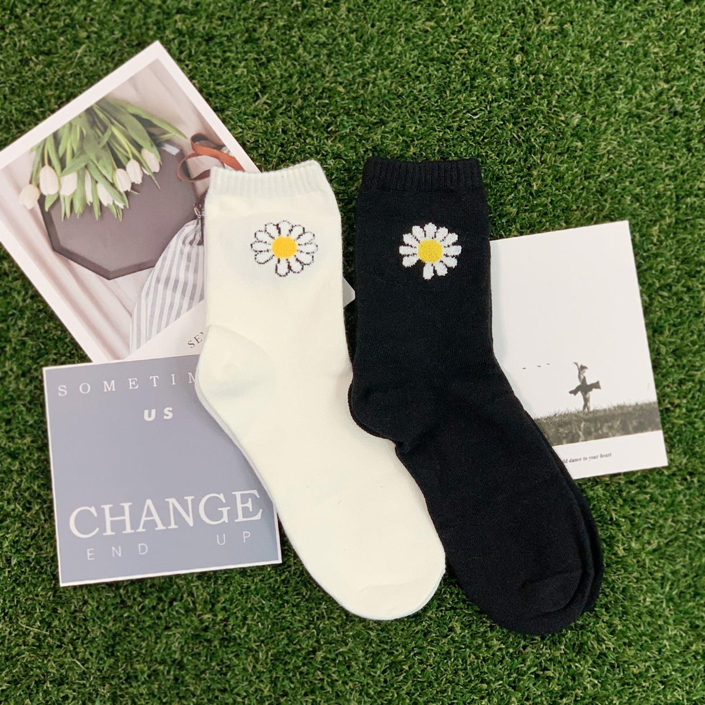 Women's Crew Half Flower Socks