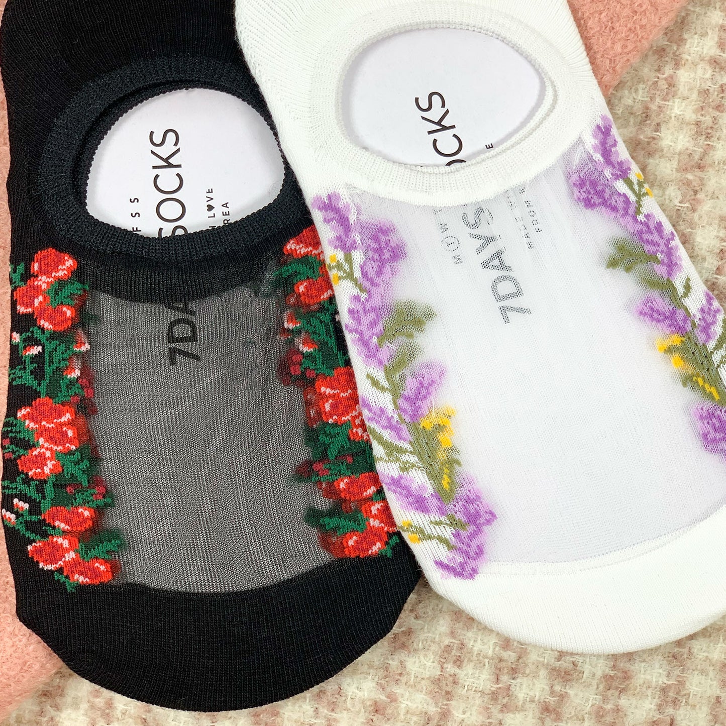 Women's No Show See-Through Flower Line Socks