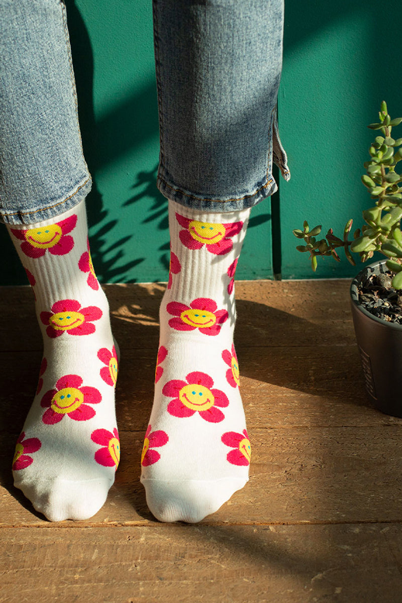 Women's Crew Smile Flower Socks