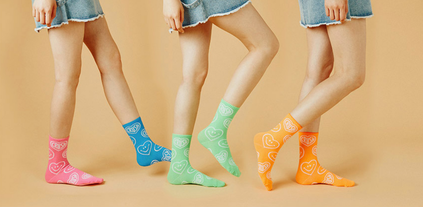 Women's Crew Neon Crush Smile Pattern Socks