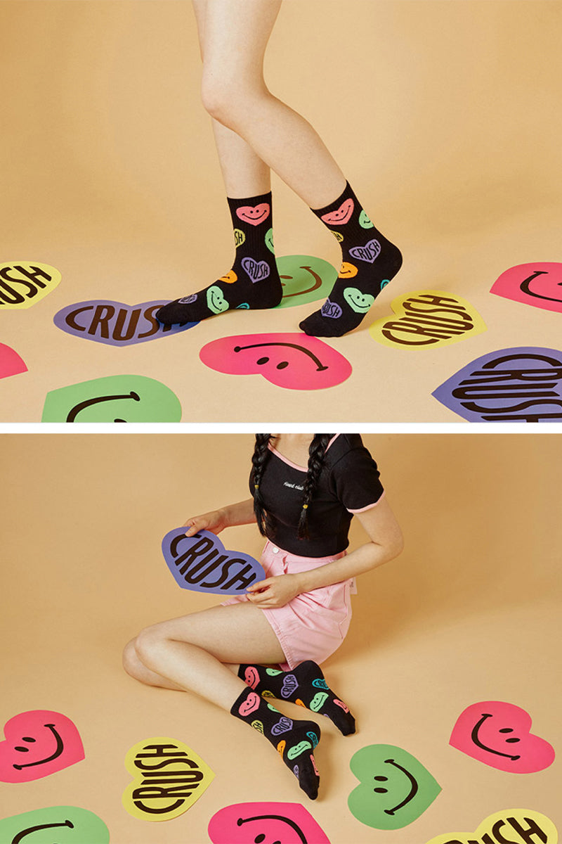 Women's Crew Neon Crush Smile Pattern Socks