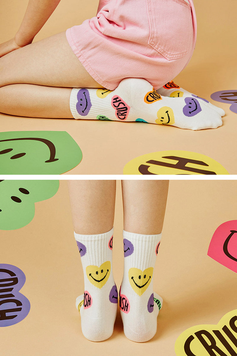 Women's Crew Neon Crush Smile Pattern Socks