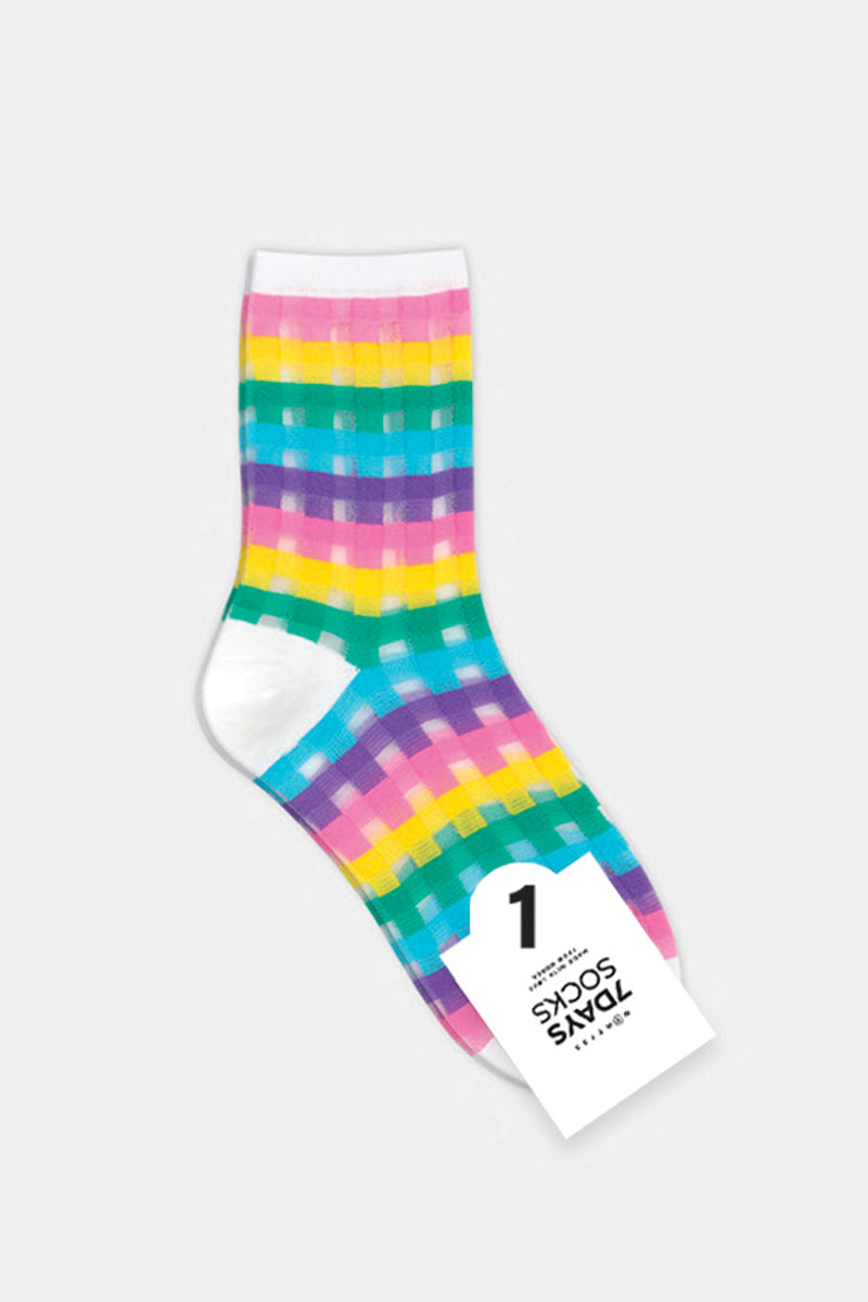 Women's Crew See-Through Rainbow Check Socks