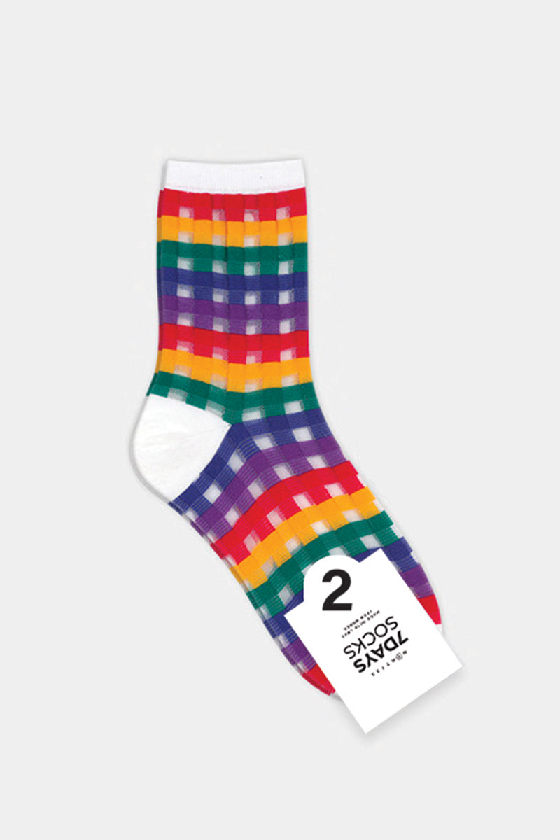 Women's Crew See-Through Rainbow Check Socks