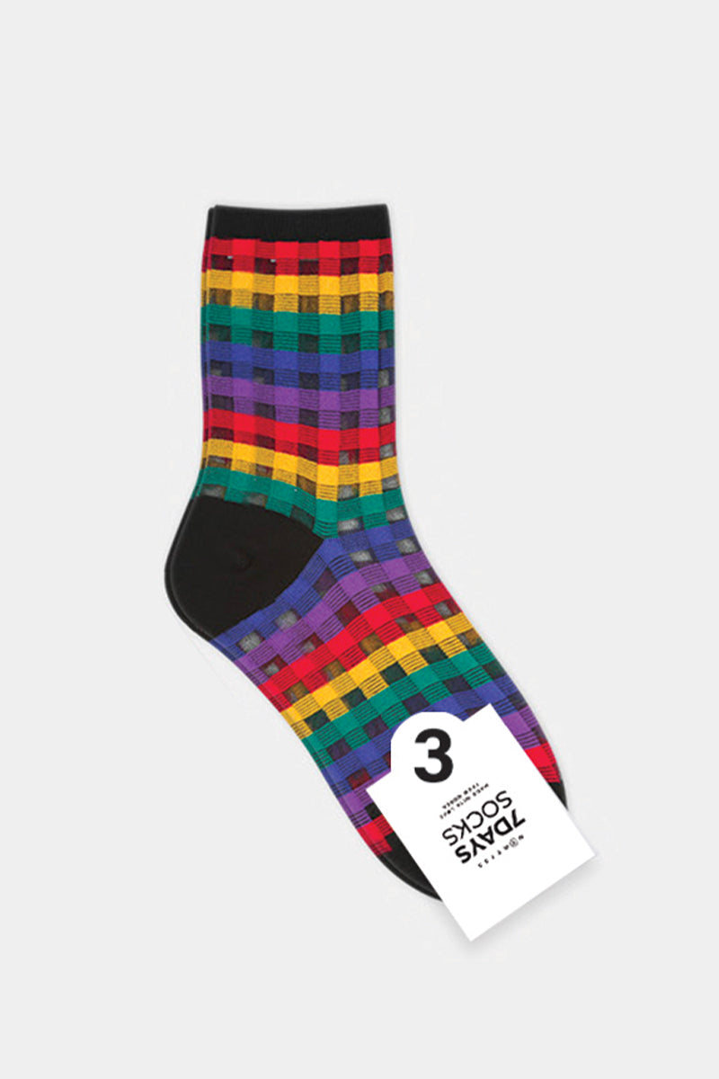 Women's Crew See-Through Rainbow Check Socks