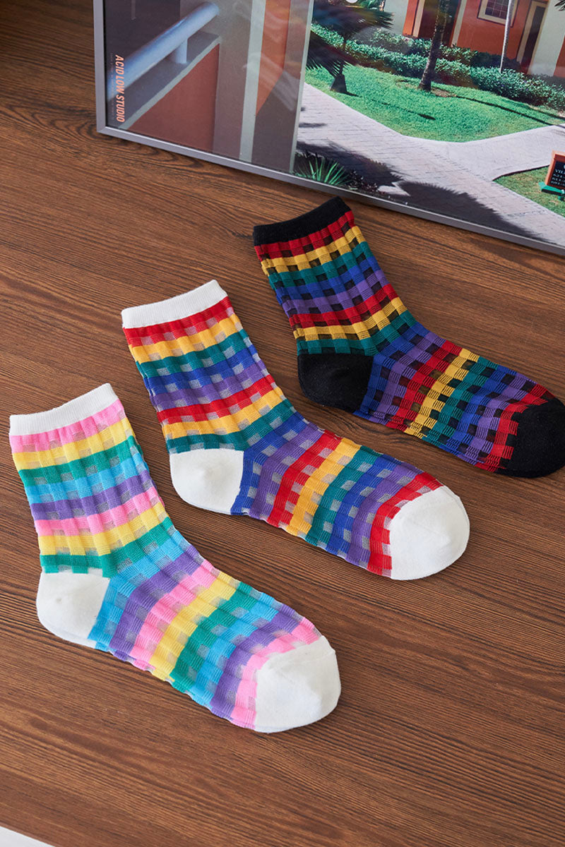 Women's Crew See-Through Rainbow Check Socks