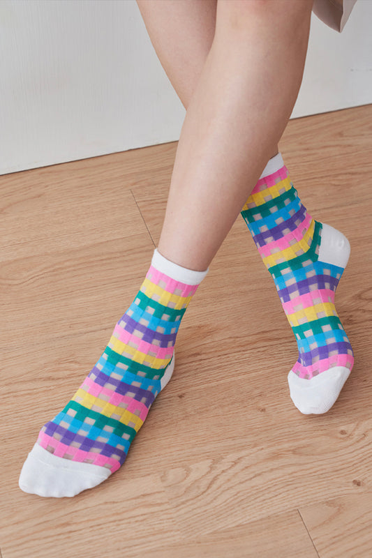 Women's Crew See-Through Rainbow Check Socks