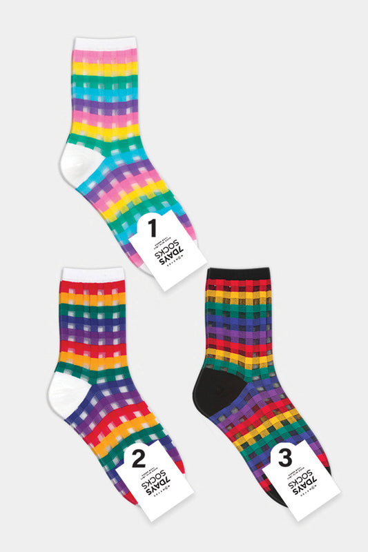 Women's Crew See-Through Rainbow Check Socks