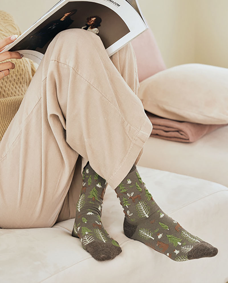 Women's Crew Oulanka Forest Embroidery Pattern Socks