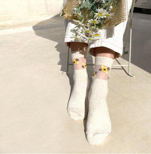 Women's Crew See-Through Flower Party Socks